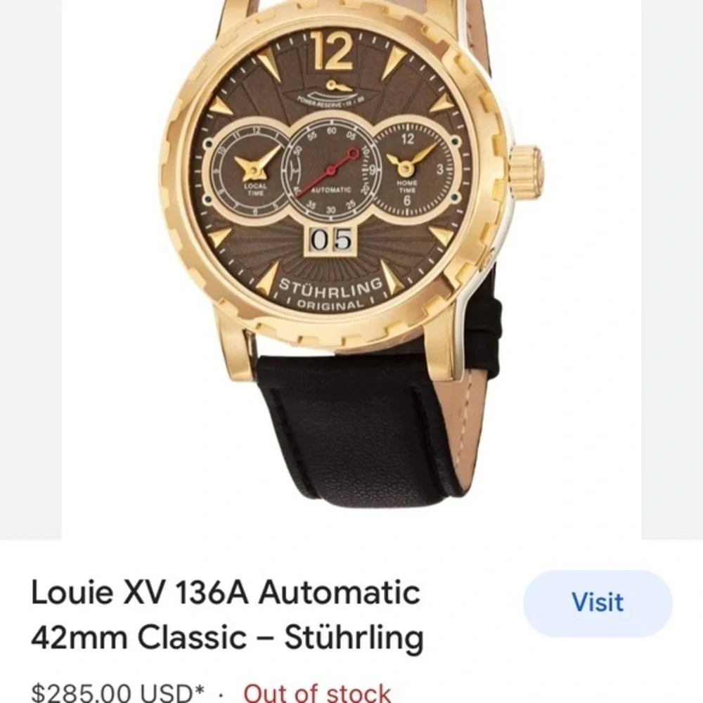 NIB Stuhrling Louie XV136A automatic 42mm classic rose tone 36 jewel watch